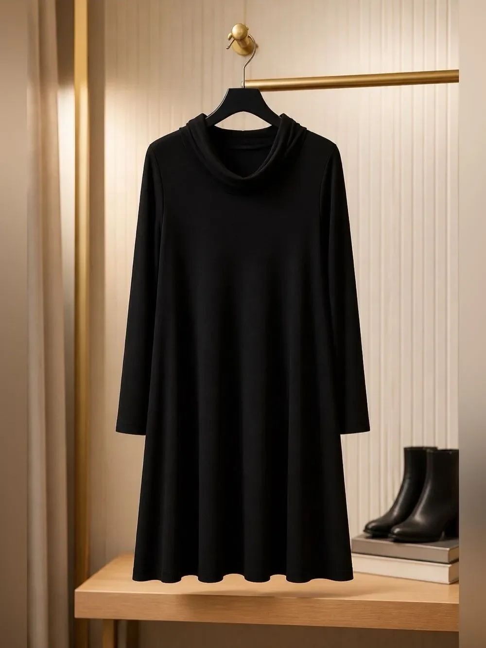 Black Cowl Neck Long Sleeve Dress